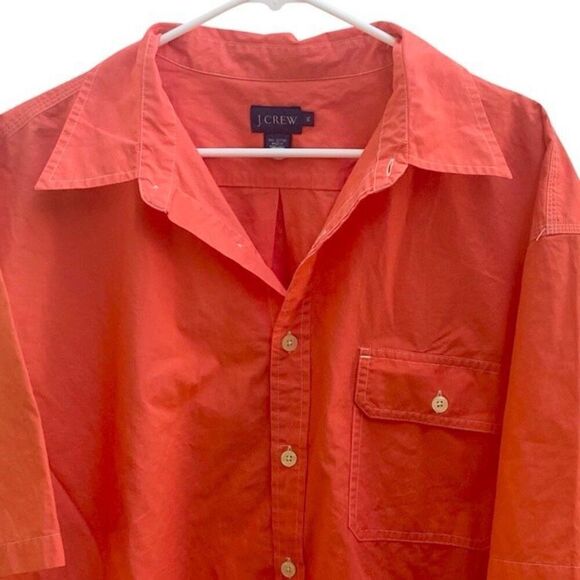 J.Crew Mens XL Orange Short Sleeve Button Down Shirt 100% Cotton Made in Hong Ko - Picture 2 of 5